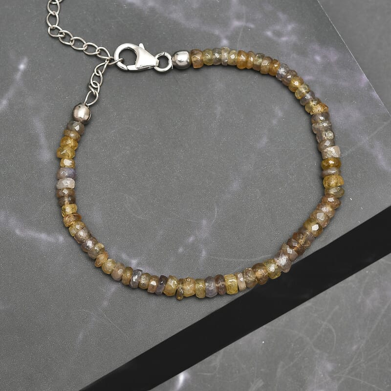 Golden Tanzanite Beaded Adjustable Bracelet in Rhodium Over Sterling Silver (6.50-8.00In) 24.40 ctw