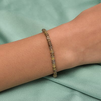 Golden Tanzanite Beaded Adjustable Bracelet in Rhodium Over Sterling Silver (6.50-8.00In) 24.40 ctw