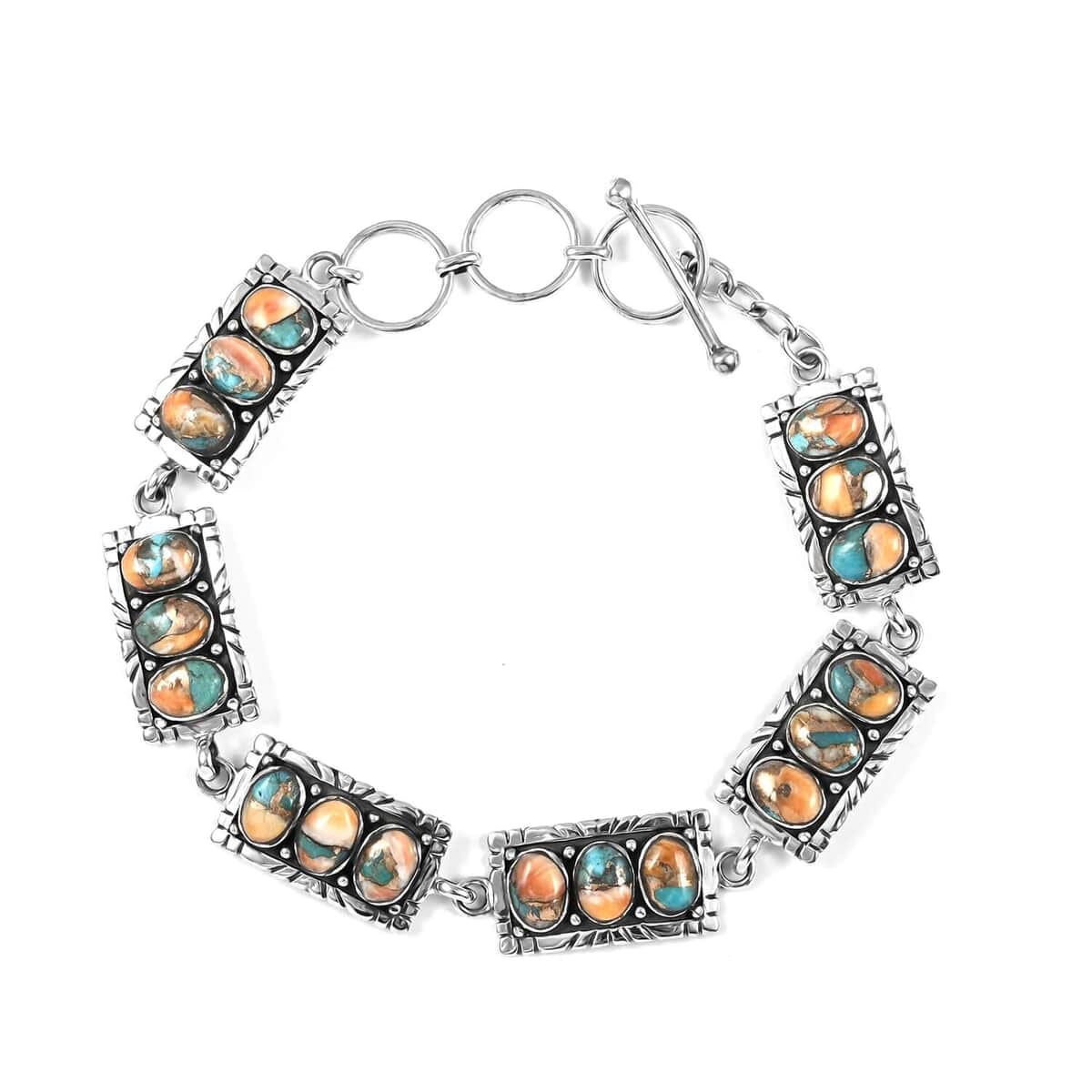 Santa Fe Style Spiny Turquoise Bracelet in Sterling Silver (8.00 In) 3.00 ctw image number 0