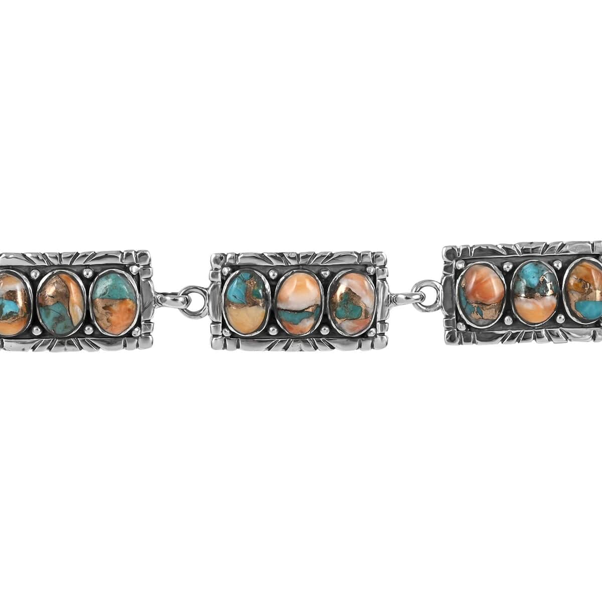 Santa Fe Style Spiny Turquoise Bracelet in Sterling Silver (8.00 In) 3.00 ctw image number 2