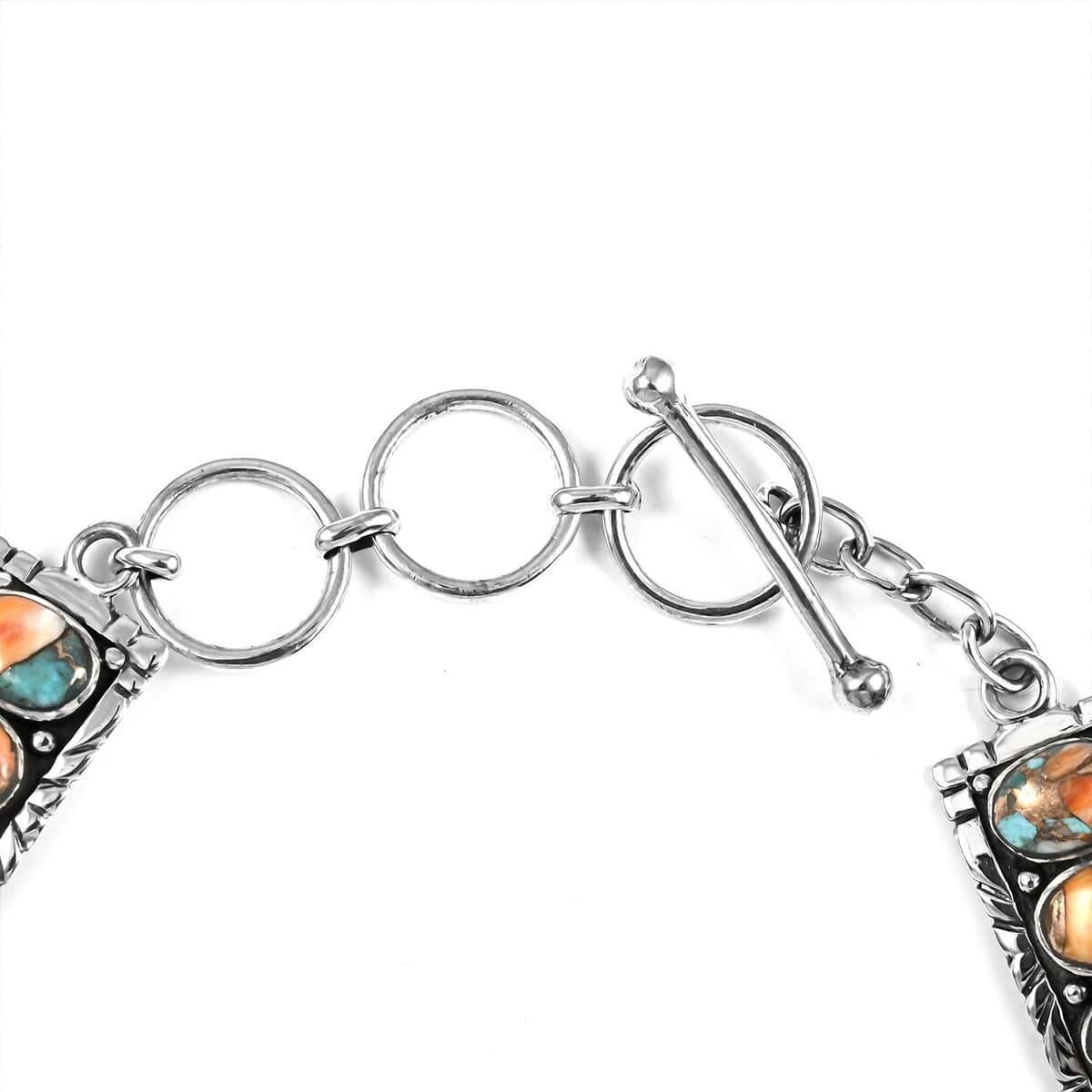 Santa Fe Style Spiny Turquoise Bracelet in Sterling Silver (8.00 In) 3.00 ctw image number 3