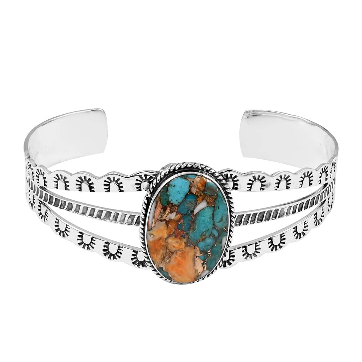 SANTA FE Style Mojave Turquoise Cuff Bracelet in Sterling Silver (6.50 In) 20.2 Grams 18.00 ctw image number 0