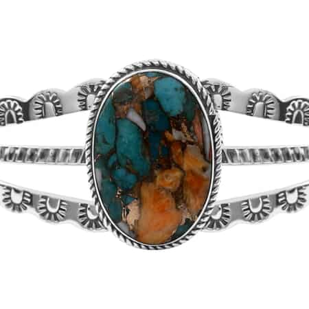 SANTA FE Style Spiny Turquoise Cuff Bracelet in Sterling Silver (6.50 In) 20.2 Grams 9.00 ctw image number 3