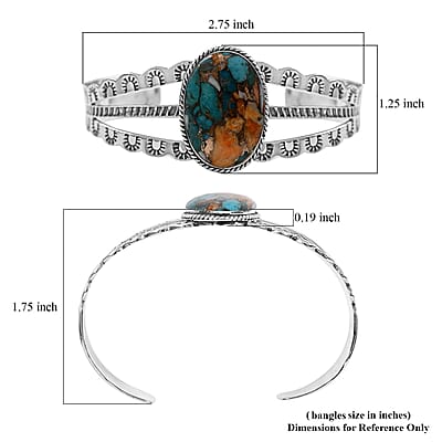 Santa Fe Style Spiny Turquoise Cuff Bracelet in Sterling Silver (6.50 In) 20.2 Grams 9.00 ctw