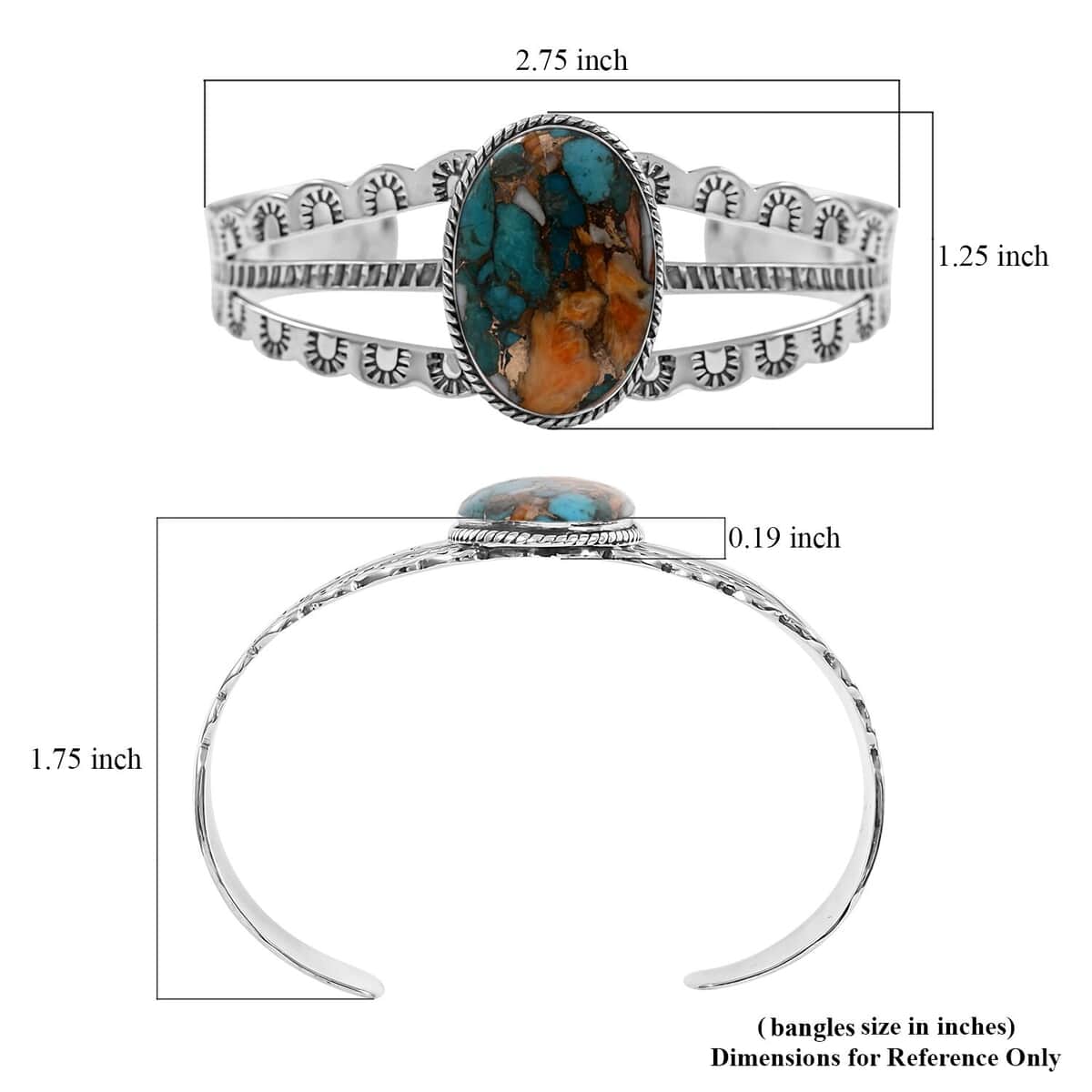 SANTA FE Style Spiny Turquoise Cuff Bracelet in Sterling Silver (6.50 In) 20.2 Grams 9.00 ctw image number 4