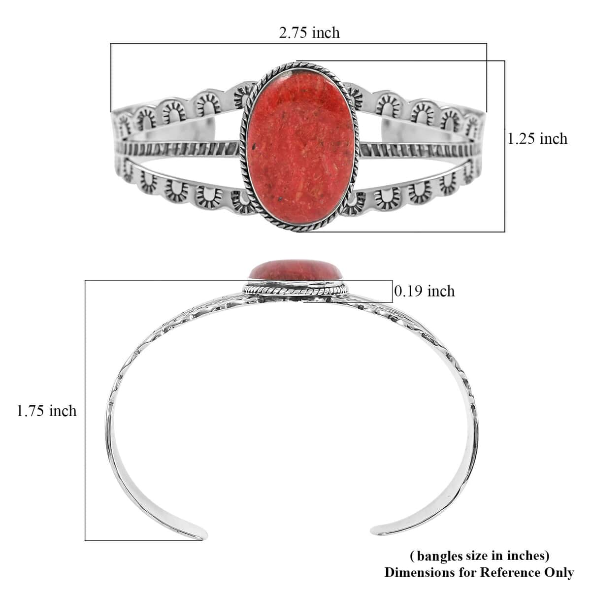 Santa Fe Style Red Coral Cuff Bracelet in Sterling Silver (6.50 In) image number 3