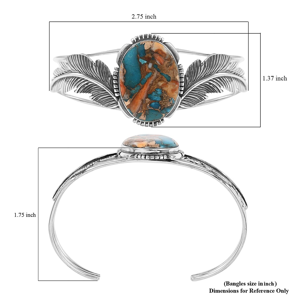 SANTA FE Style Red Coral Feather Cuff Bracelet in Sterling Silver (7.00 In) 20.30 Grams image number 3