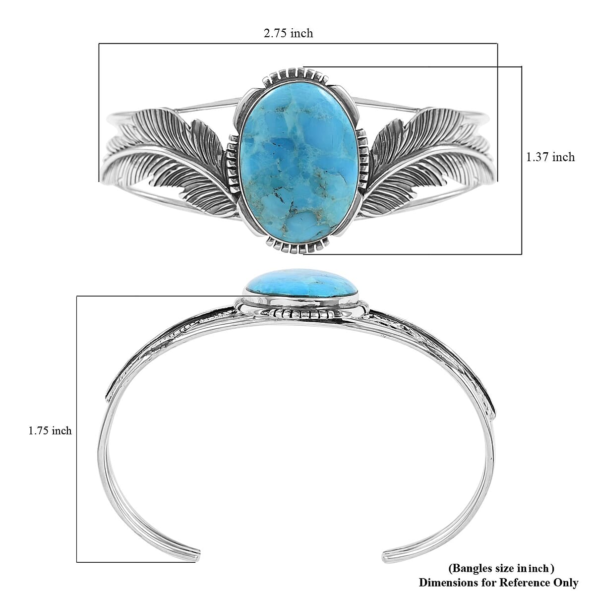 Santa Fe Style Kingman Turquoise Feather Cuff Bracelet in Sterling Silver (7.00 In) 16.50 ctw image number 3