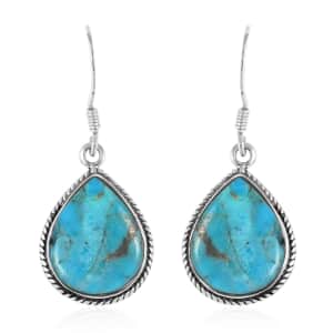 Santa Fe Style Kingman Turquoise Teardrop Dangle Earrings in Sterling Silver 12.00 ctw