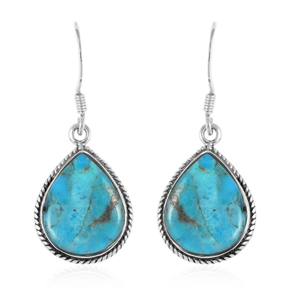 SANTA FE Style Kingman Turquoise Teardrop Dangle Earrings in Sterling Silver 12.00 ctw image number 0