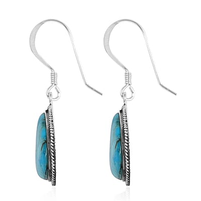 Santa Fe Style Kingman Turquoise Teardrop Dangle Earrings in Sterling Silver 12.00 ctw