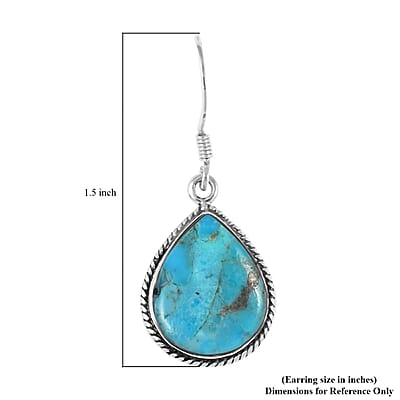 Santa Fe Style Kingman Turquoise Teardrop Dangle Earrings in Sterling Silver 12.00 ctw