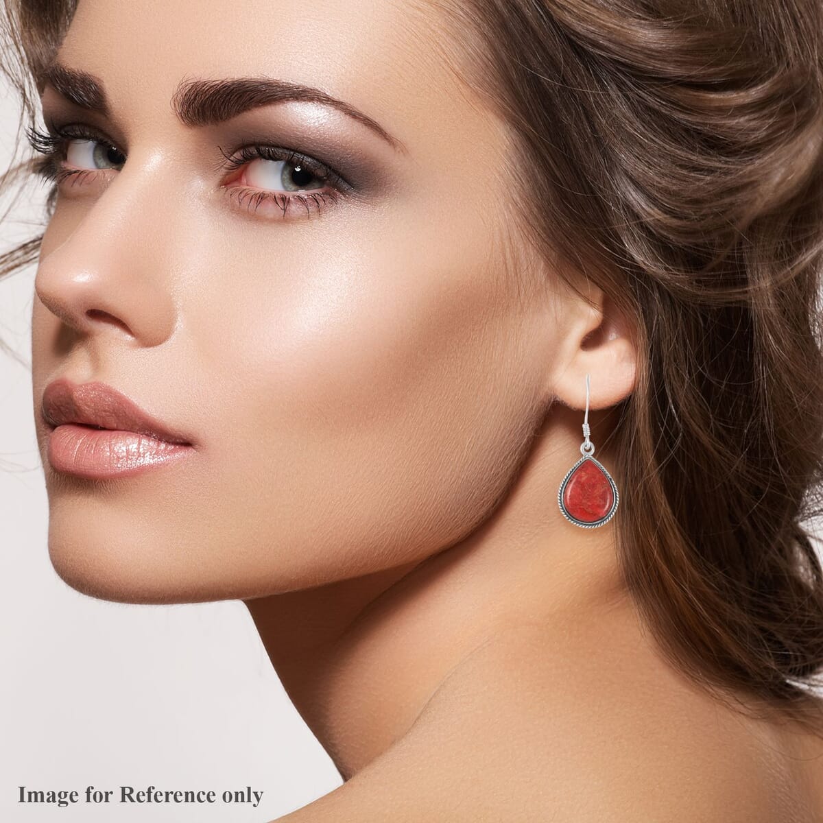 Santa Fe Style Enhanced Red Coral Teardrop Dangle Earrings in Sterling Silver 6.00 ctw image number 2