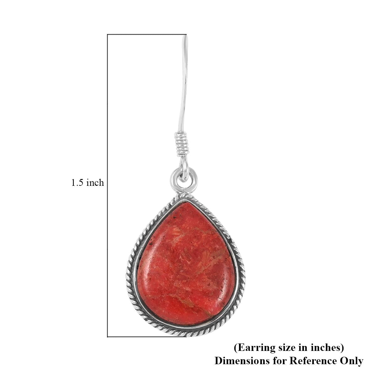 Santa Fe Style Enhanced Red Coral Teardrop Dangle Earrings in Sterling Silver 6.00 ctw image number 4
