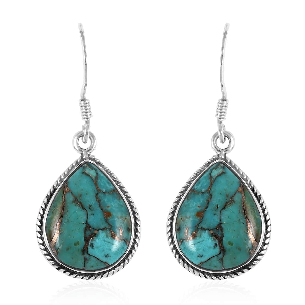 Santa Fe Style Mojave Turquoise Teardrop Dangle Earrings in Sterling Silver 12.00 ctw image number 0