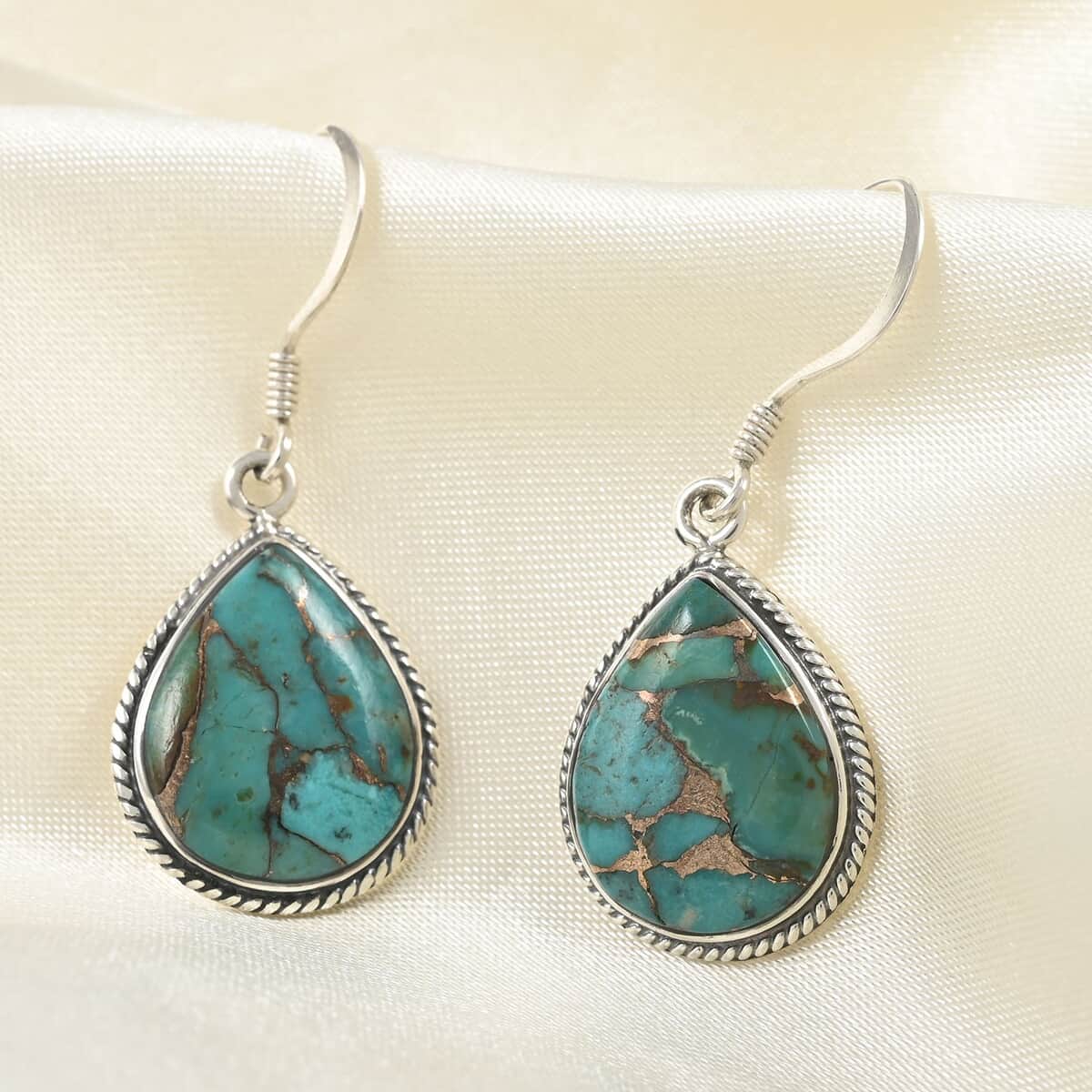 Santa Fe Style Mojave Turquoise Teardrop Dangle Earrings in Sterling Silver 12.00 ctw image number 1