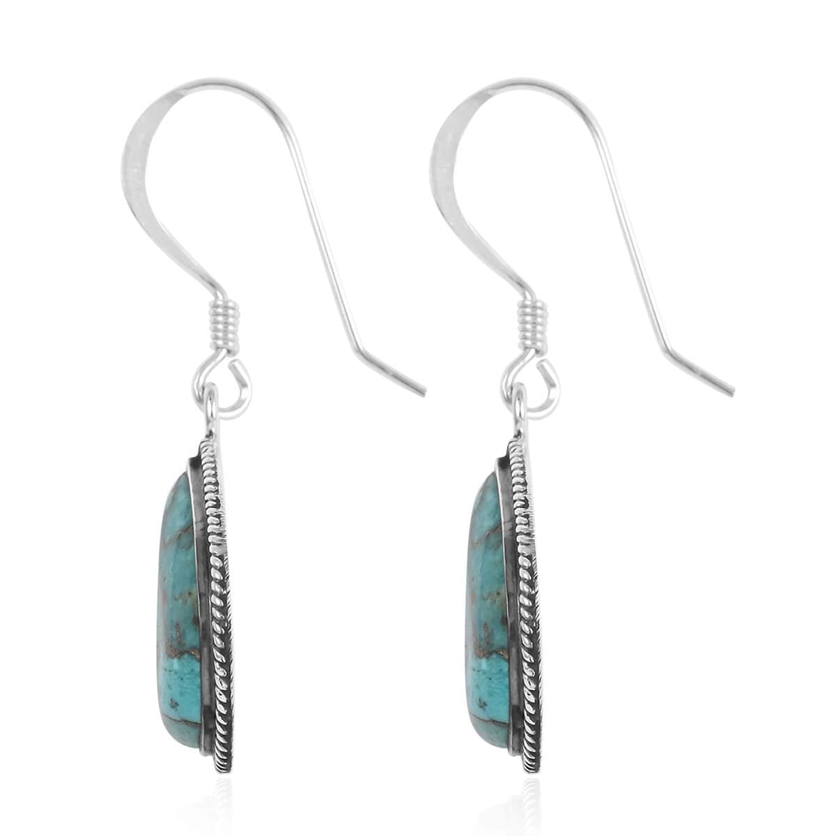 Santa Fe Style Mojave Turquoise Teardrop Dangle Earrings in Sterling Silver 12.00 ctw image number 3