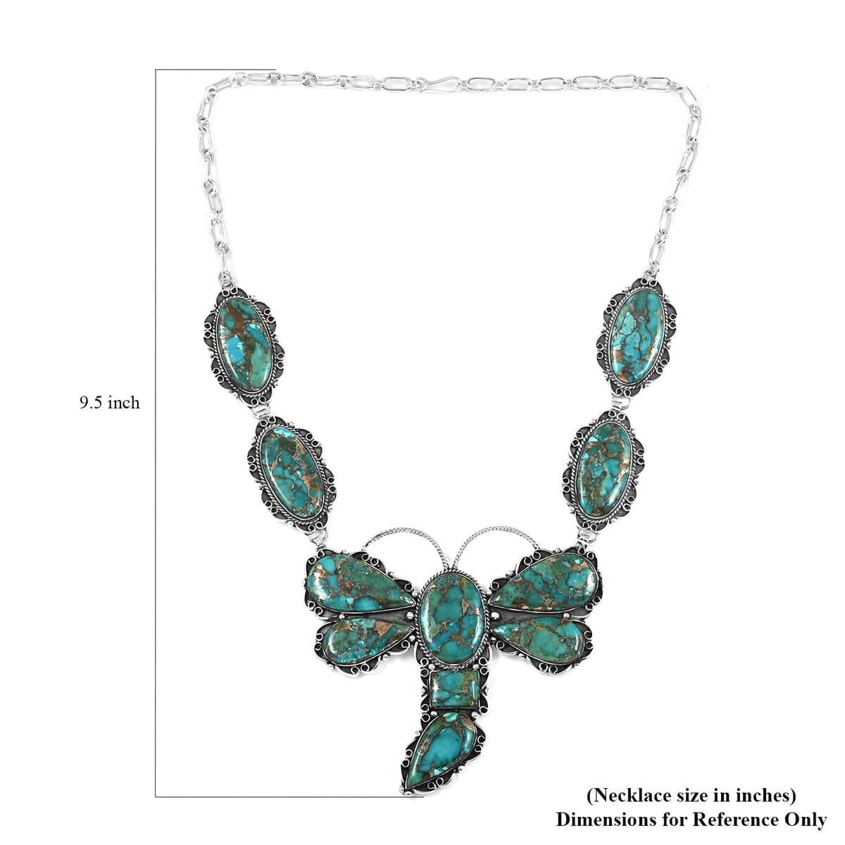 Santa Fe Style Mojave Turquoise Dragonfly Statement Necklace 22 Inches in Sterling Silver 187.50 ctw image number 4