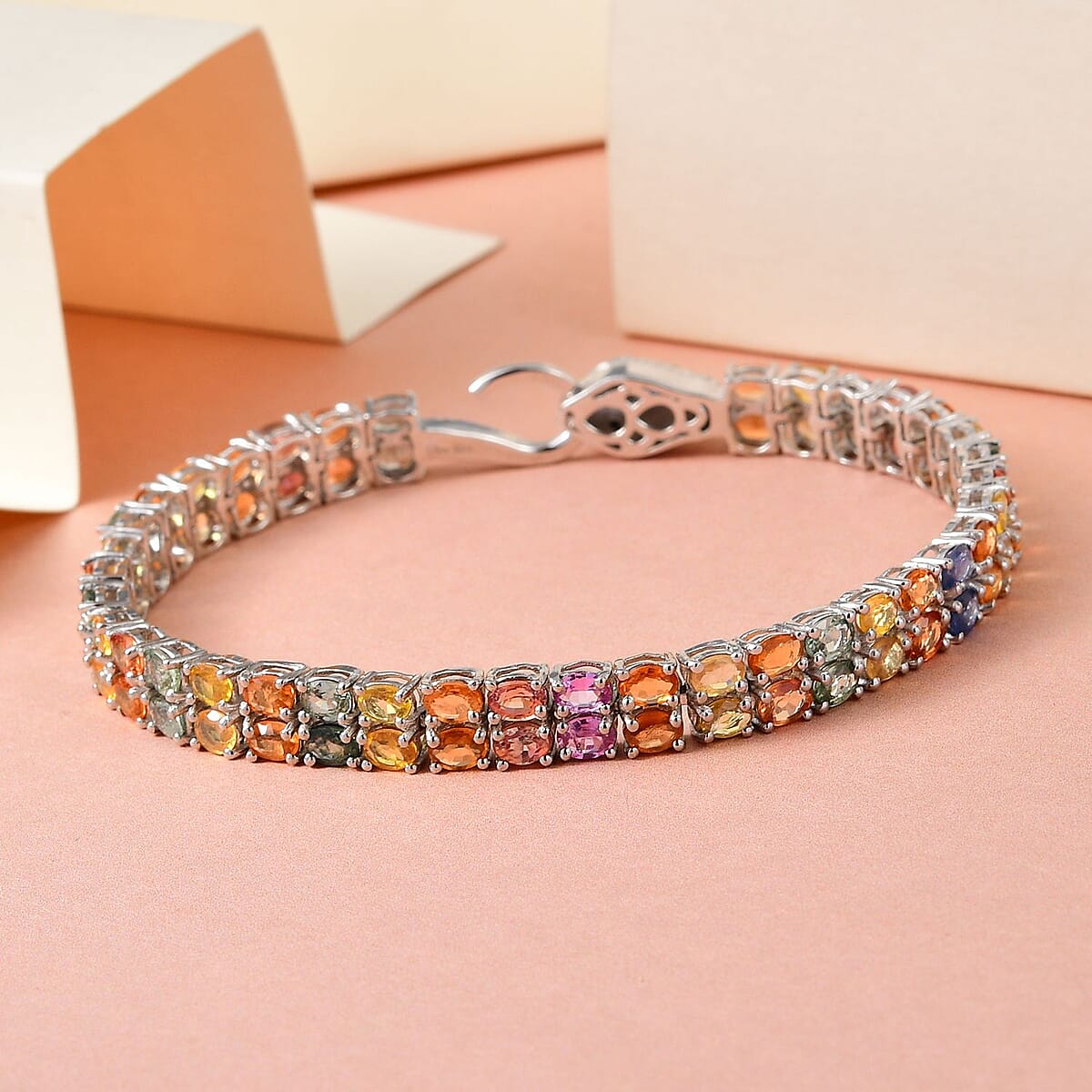 Multi Sapphire and Thai Black Spinel Double-Row Tennis Bracelet in Platinum Over Sterling Silver (6.50 In) 11 Grams 14.50 ctw image number 1