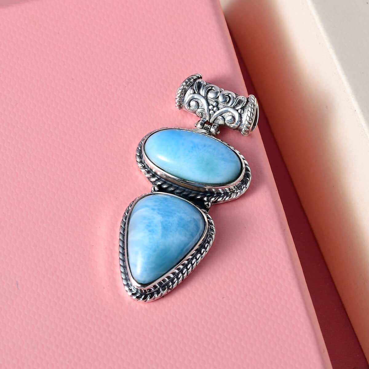 Artisan Crafted Larimar Fancy Pendant in Sterling Silver 13.25 ctw image number 1