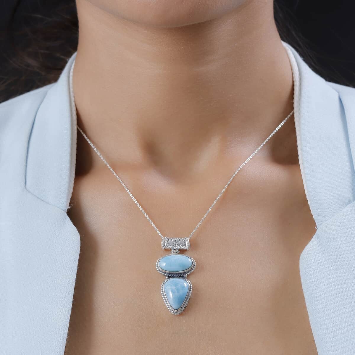 Artisan Crafted Larimar Fancy Pendant in Sterling Silver 13.25 ctw image number 2