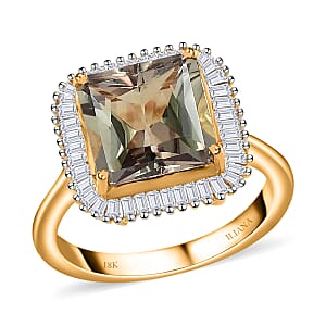 Iliana 18K Yellow Gold AAA Radiant Cut Turkizite and G-H SI Diamond Halo Ring (Size 7.0) 4.70 Grams 4.50 ctw