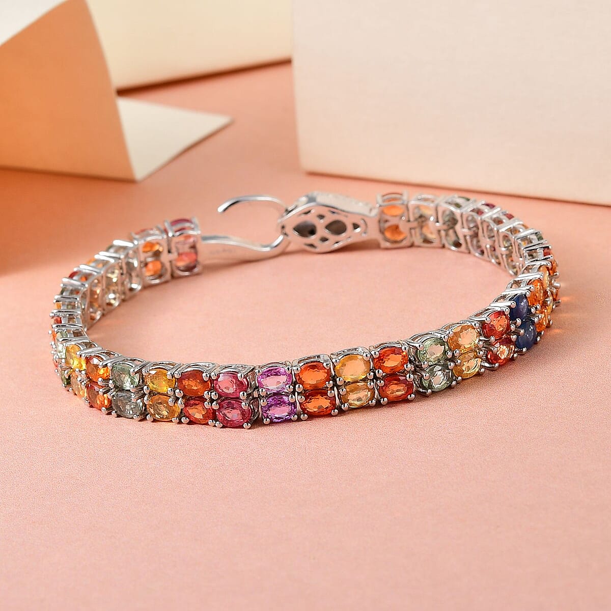 Multi Sapphire and Thai Black Spinel Double-Row Tennis Bracelet in Platinum Over Sterling Silver (8.00 In) 17.90 ctw image number 1