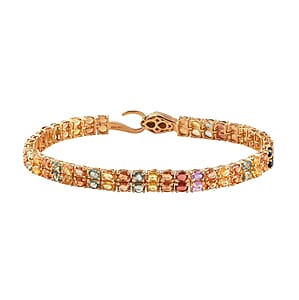 Multi Sapphire and Thai Black Spinel Double-Row Tennis Bracelet in Vermeil Yellow Gold Over Sterling Silver (8.00 In) 12 Grams 17.90 ctw