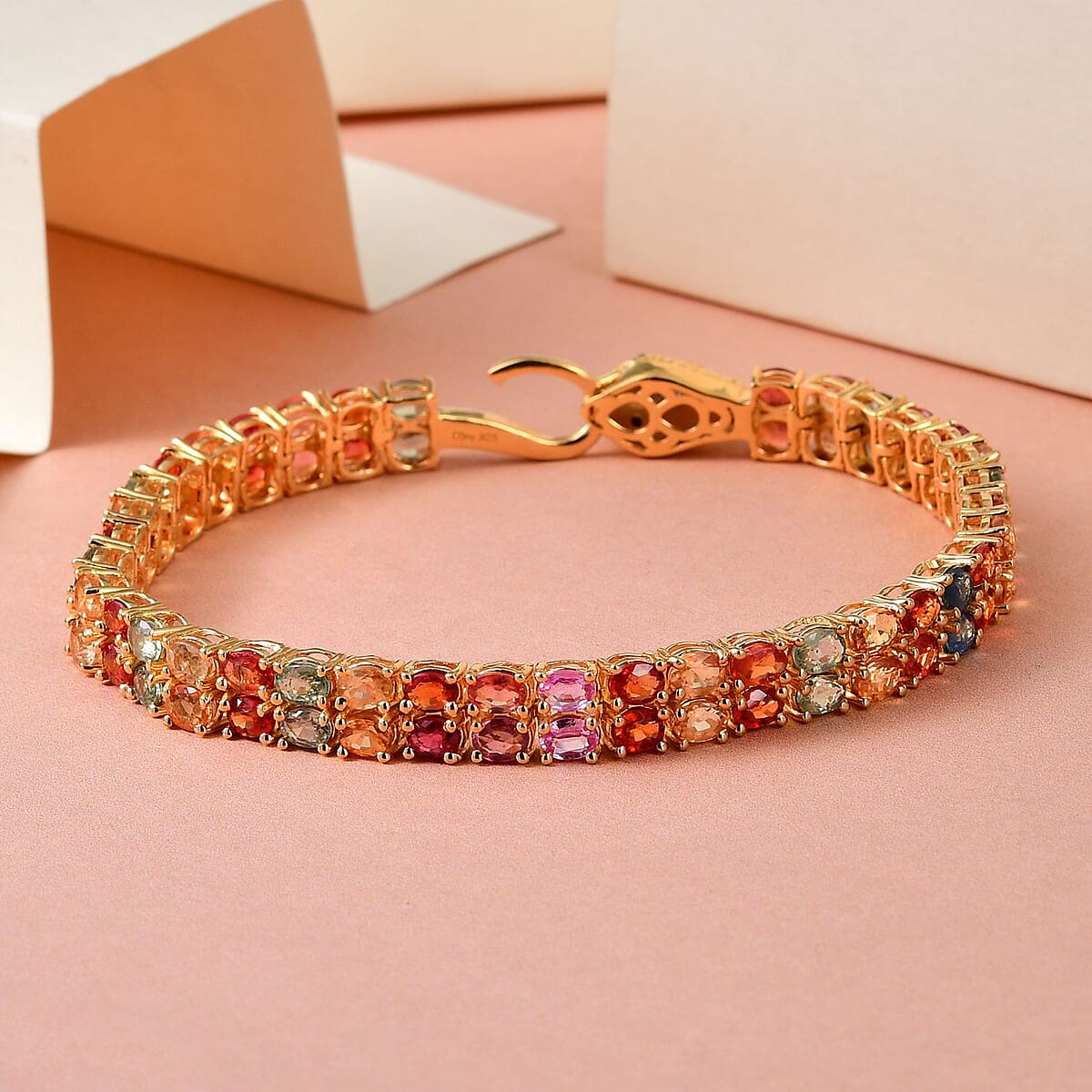 Multi Sapphire and Thai Black Spinel Double-Row Tennis Bracelet in Vermeil Yellow Gold Over Sterling Silver (8.00 In) 12 Grams 17.90 ctw image number 1