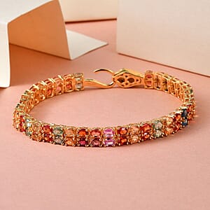 Multi Sapphire and Thai Black Spinel Double-Row Tennis Bracelet in Vermeil Yellow Gold Over Sterling Silver (8.00 In) 12 Grams 17.90 ctw