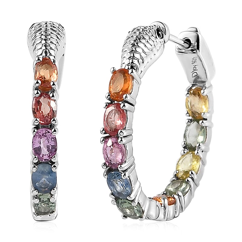 Multi Sapphire and Thai Black Spinel Hoop Earrings in Platinum Over Sterling Silver 4.50 ctw