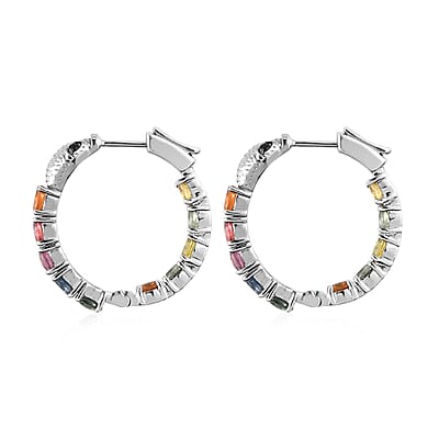 Multi Sapphire and Thai Black Spinel Hoop Earrings in Platinum Over Sterling Silver 4.50 ctw
