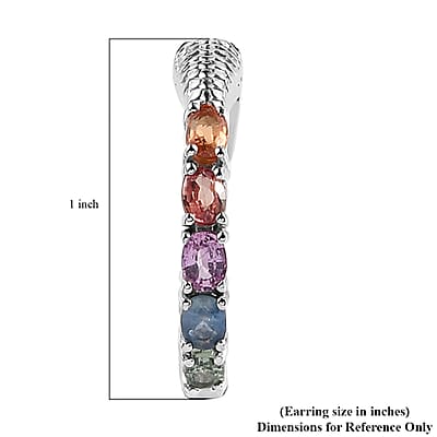 Multi Sapphire and Thai Black Spinel Hoop Earrings in Platinum Over Sterling Silver 4.50 ctw