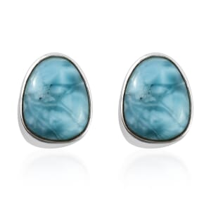 Artisan Crafted Larimar Solitaire Stud Earrings in Sterling Silver 4.35 ctw
