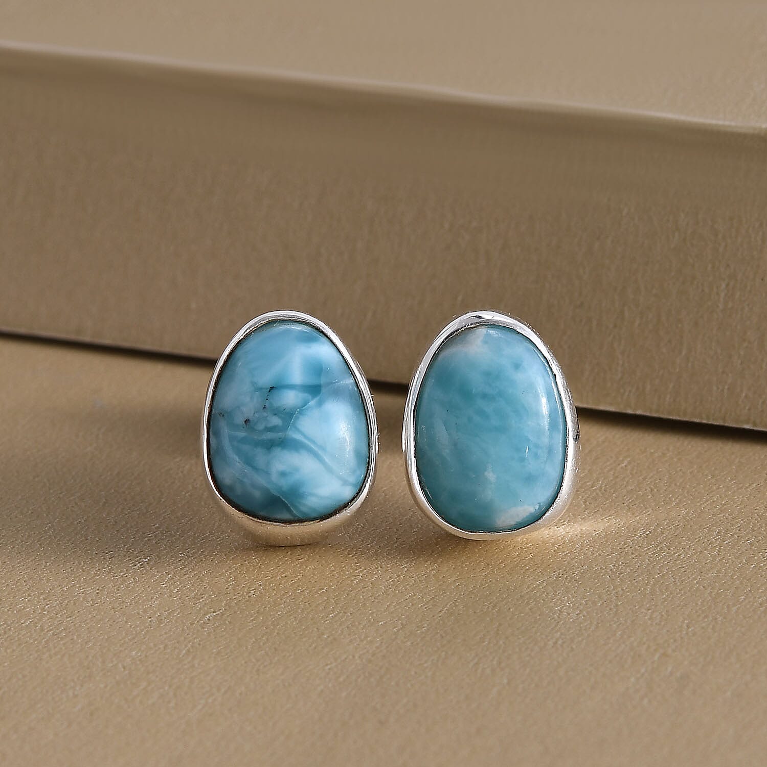 Artisan Crafted Larimar Solitaire Stud Earrings in Sterling Silver 4.35 ctw