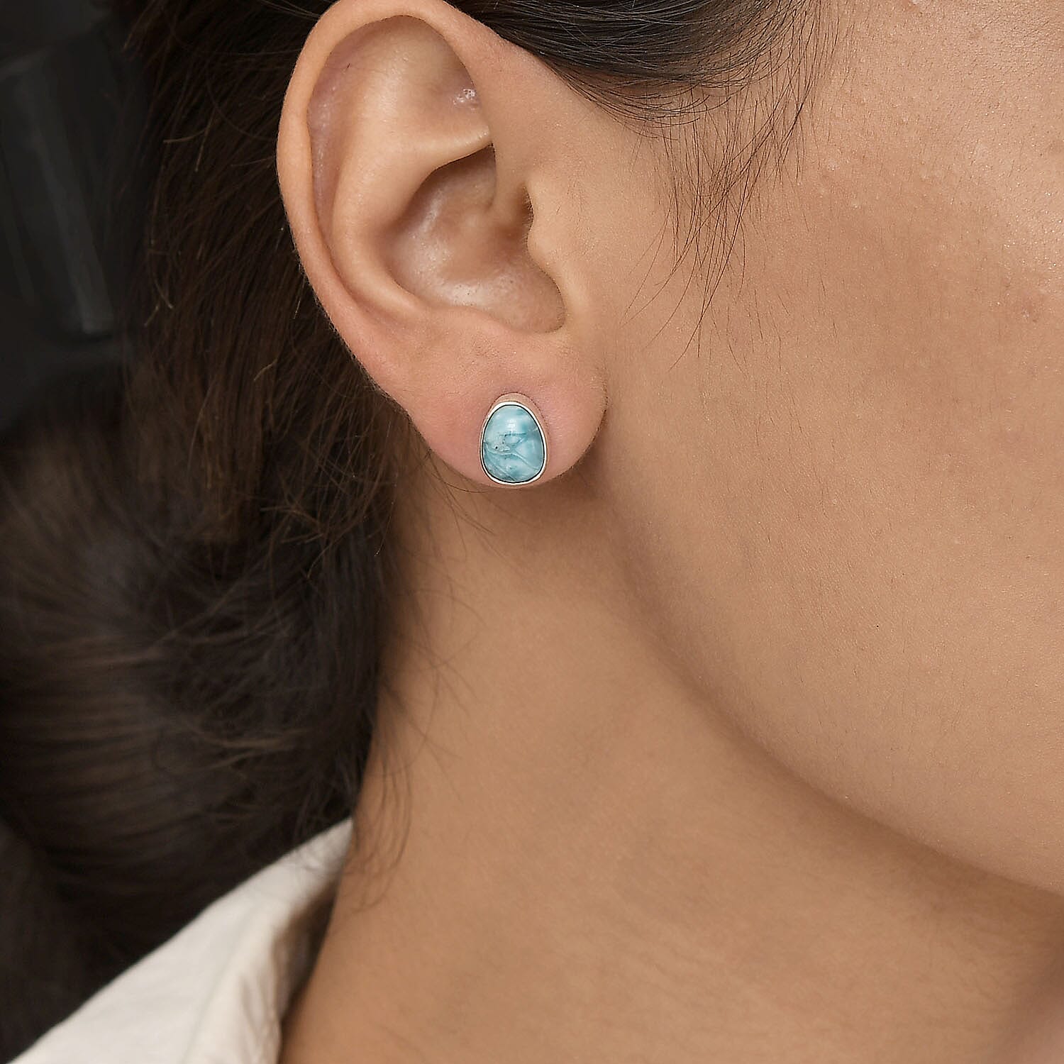 Artisan Crafted Larimar Solitaire Stud Earrings in Sterling Silver 4.35 ctw