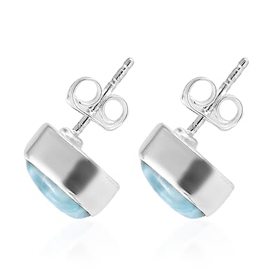 Artisan Crafted Larimar Solitaire Stud Earrings in Sterling Silver 4.35 ctw