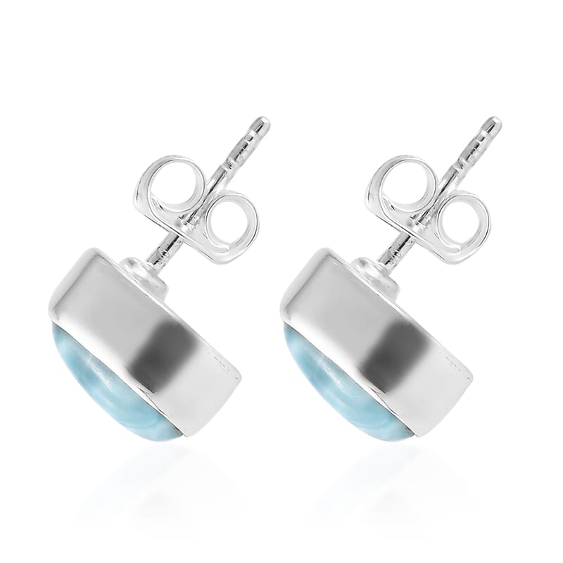 Artisan Crafted Larimar Solitaire Stud Earrings in Sterling Silver 4.35 ctw