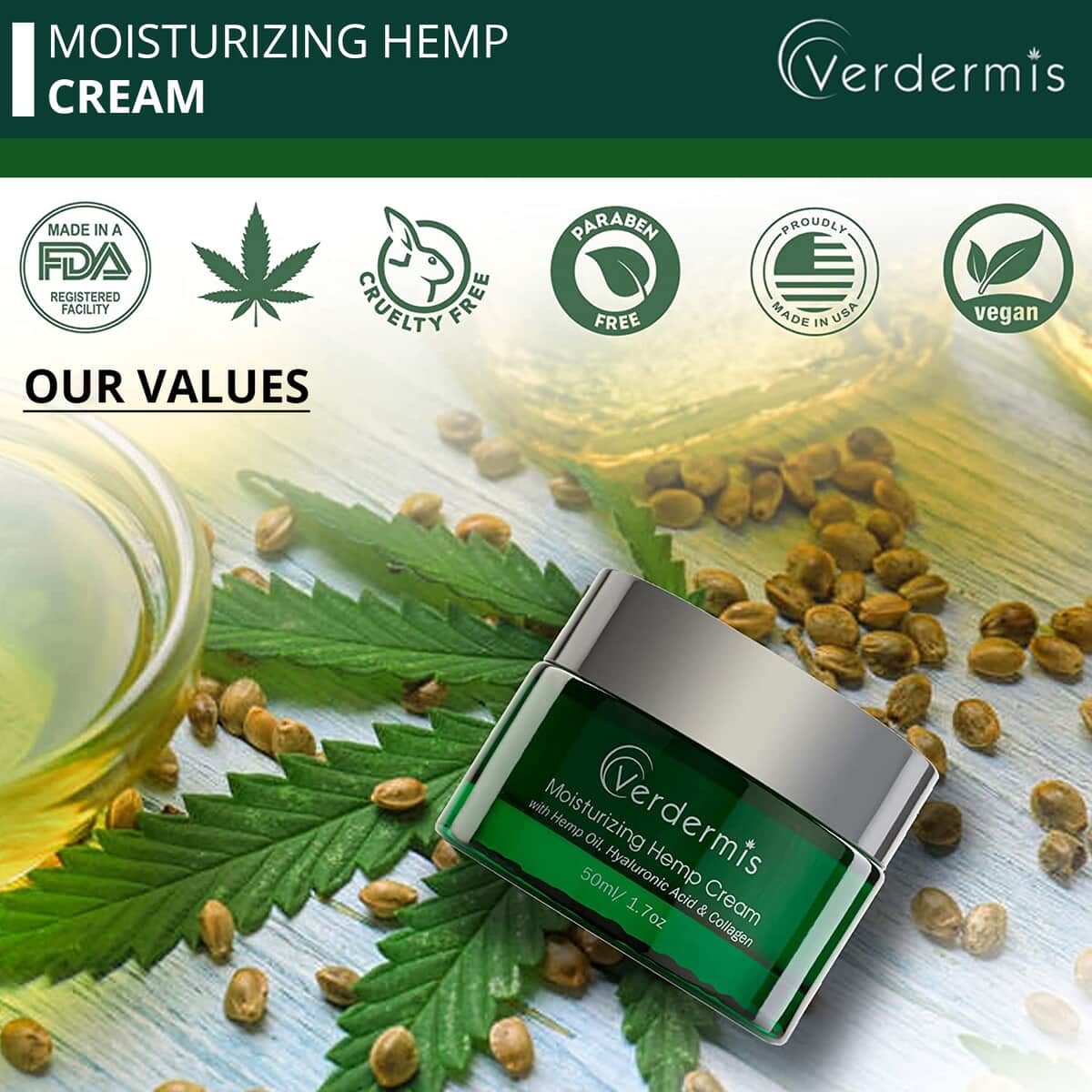 Verdermis Moisturizing Hemp Cream 50ml/1.7oz (Made in USA) , Anti Aging , Face Moisturizer , Moisturizer Cream , Skin Care Products image number 3