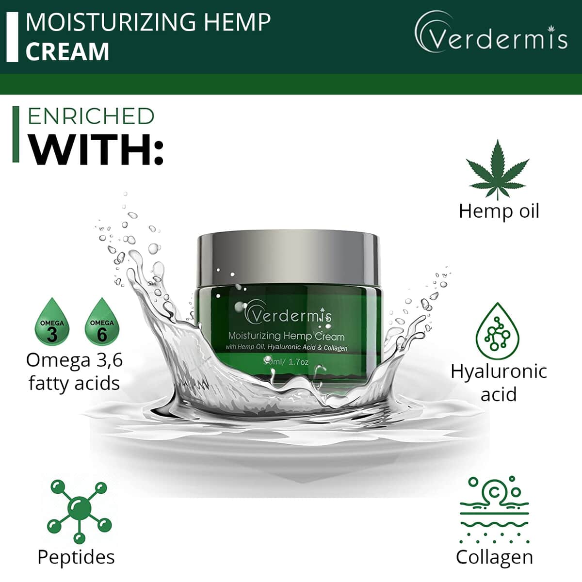 Verdermis Moisturizing Hemp Cream 50ml/1.7oz (Made in USA) , Anti Aging , Face Moisturizer , Moisturizer Cream , Skin Care Products image number 4