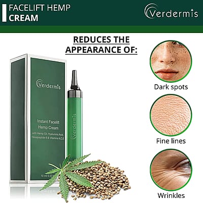 Verdermis Instant Facelift Hemp Cream 10ml/0.33oz (Made in USA), Best Anti Aging Face Cream