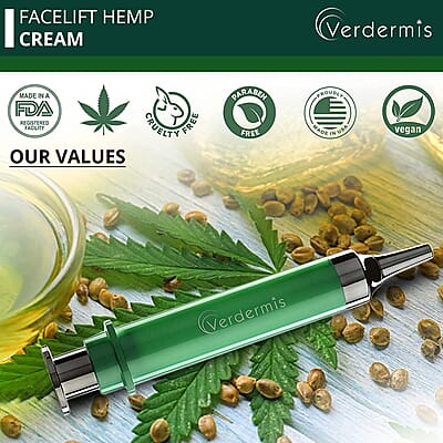 Verdermis Instant Facelift Hemp Cream 10ml/0.33oz (Made in USA), Best Anti Aging Face Cream