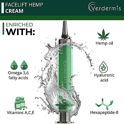 Verdermis Instant Facelift Hemp Cream 10ml/0.33oz (Made in USA), Best Anti Aging Face Cream