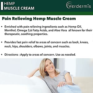 Verdermis Hemp Muscle Cream 50ml/1.7oz (Made in USA) , Hemp Cream , Muscle Pain Relief Cream