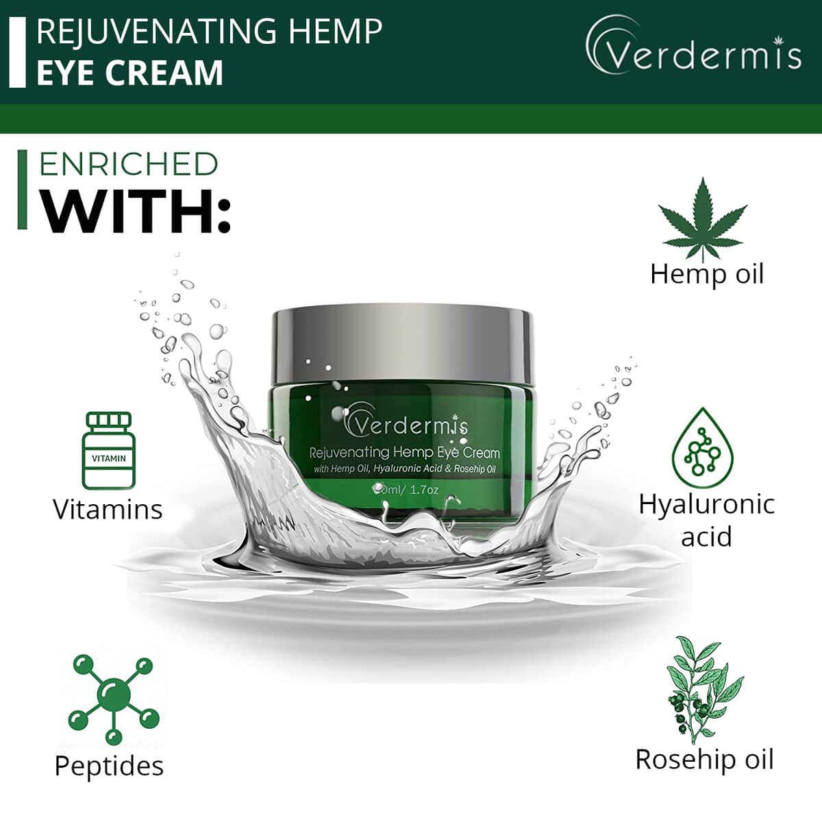 Verdermis Rejuvenating Hemp Eye Cream 50ml/1.7oz (Made in USA) , Best Eye Cream for Dark Circles , Under Eye Cream image number 4