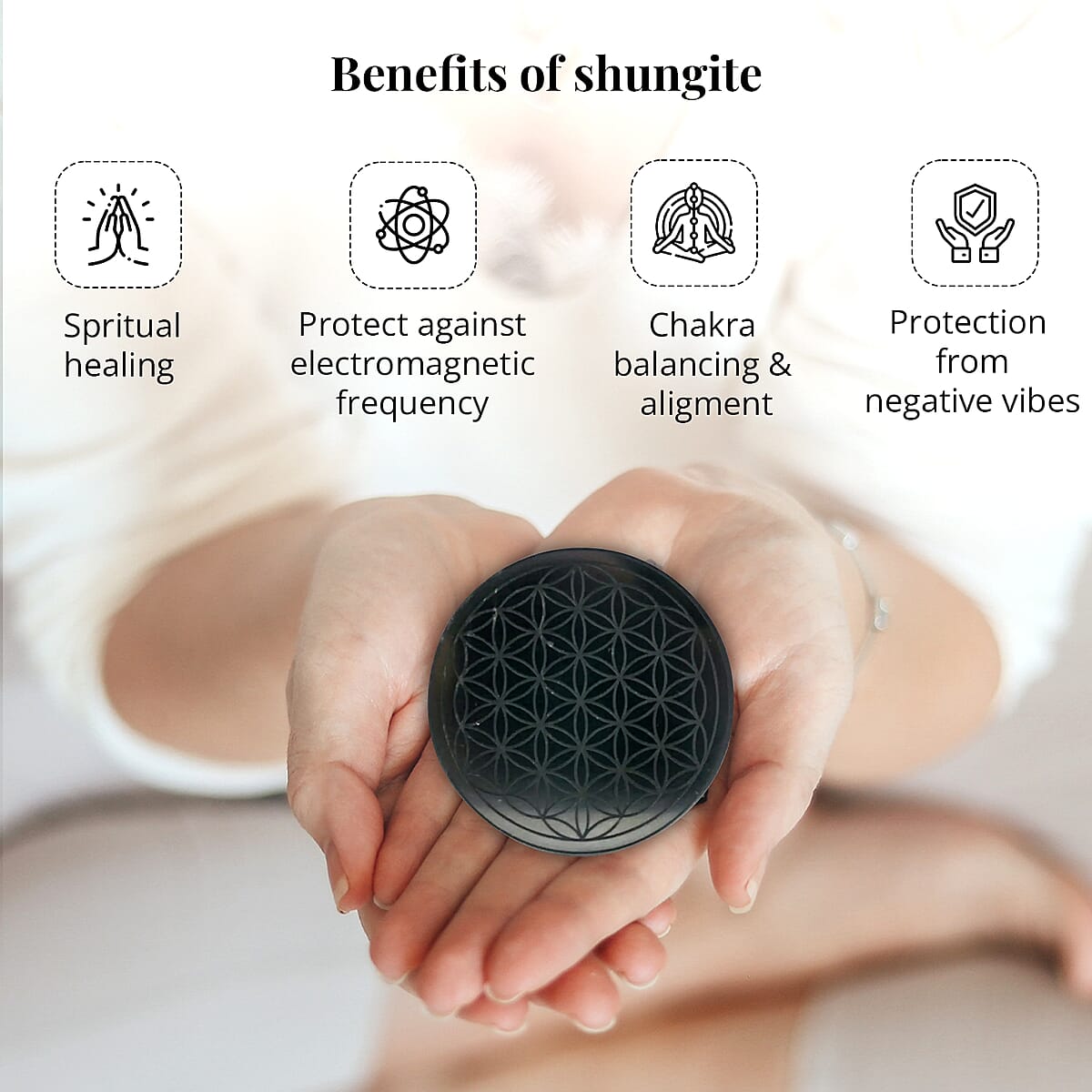 Shungite Flower of Life Round Tile 10cm Approx. 925ctw image number 1