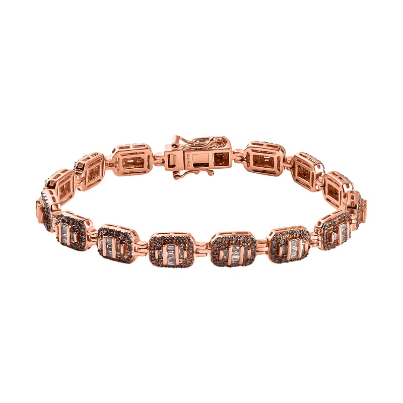 Natural Champagne Diamond 3.00 ctw Bracelet In Vermeil Rose Gold Plated Sterling Silver, Diamond Jewelry Gifts For Women (7.25 In)