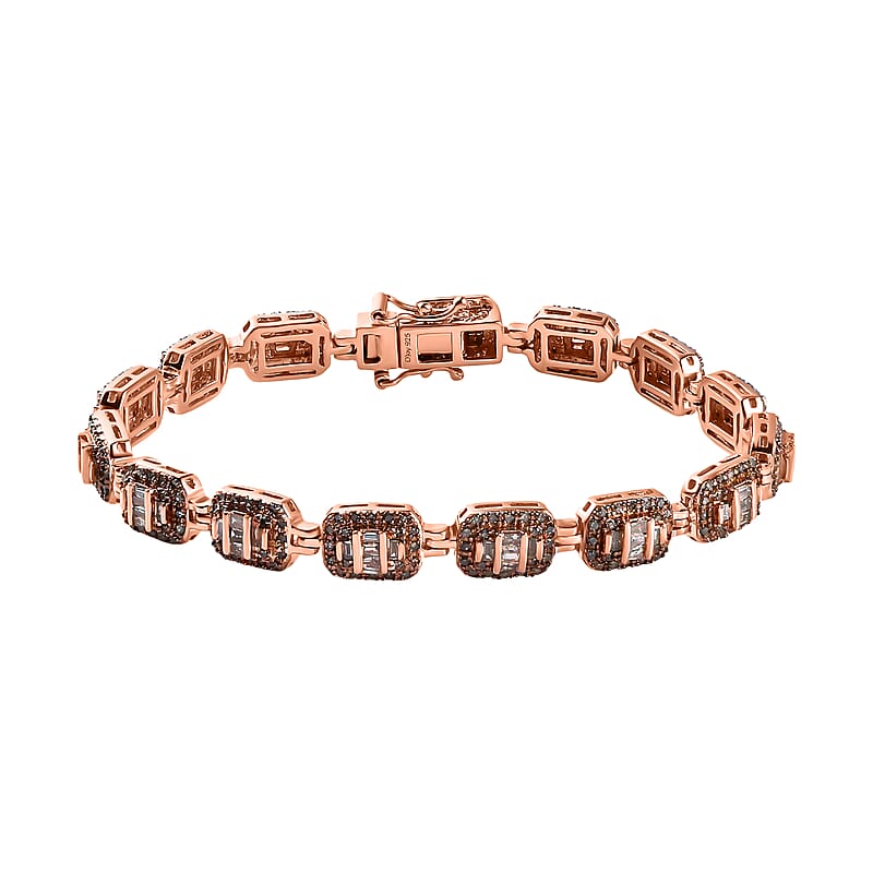 Natural Champagne Diamond 3.00 ctw Bracelet In Vermeil Rose Gold Plated Sterling Silver, Diamond Jewelry Gifts For Women (7.25 In)