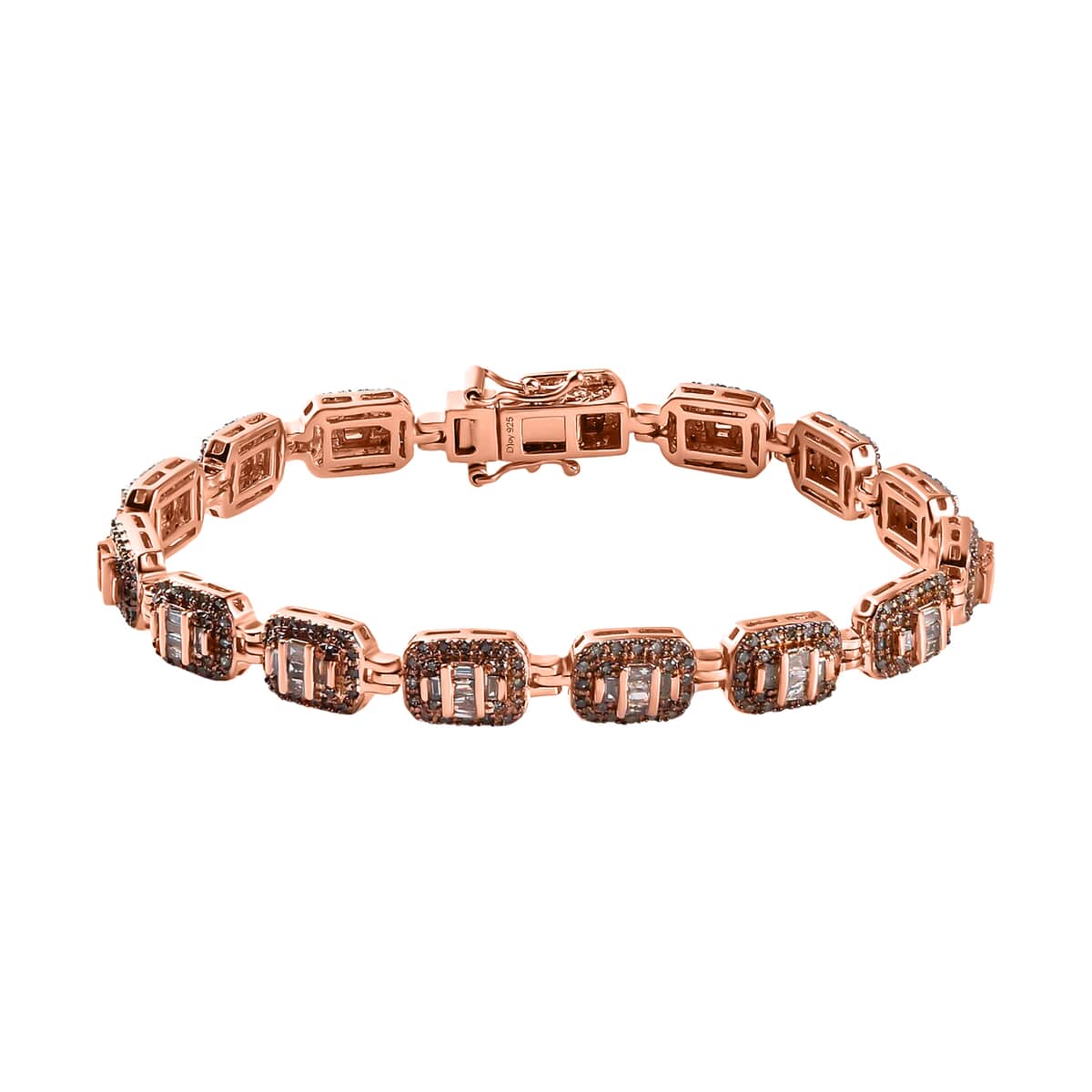 Natural Champagne Diamond Bracelet In Vermeil Rose Gold Plated Sterling Silver, Diamond Jewelry Gifts For Women (7.25 In) 3.00 ctw image number 0