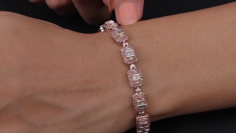 Natural Champagne Diamond 3.00 ctw Bracelet In Vermeil Rose Gold Plated Sterling Silver, Diamond Jewelry Gifts For Women (7.25 In)